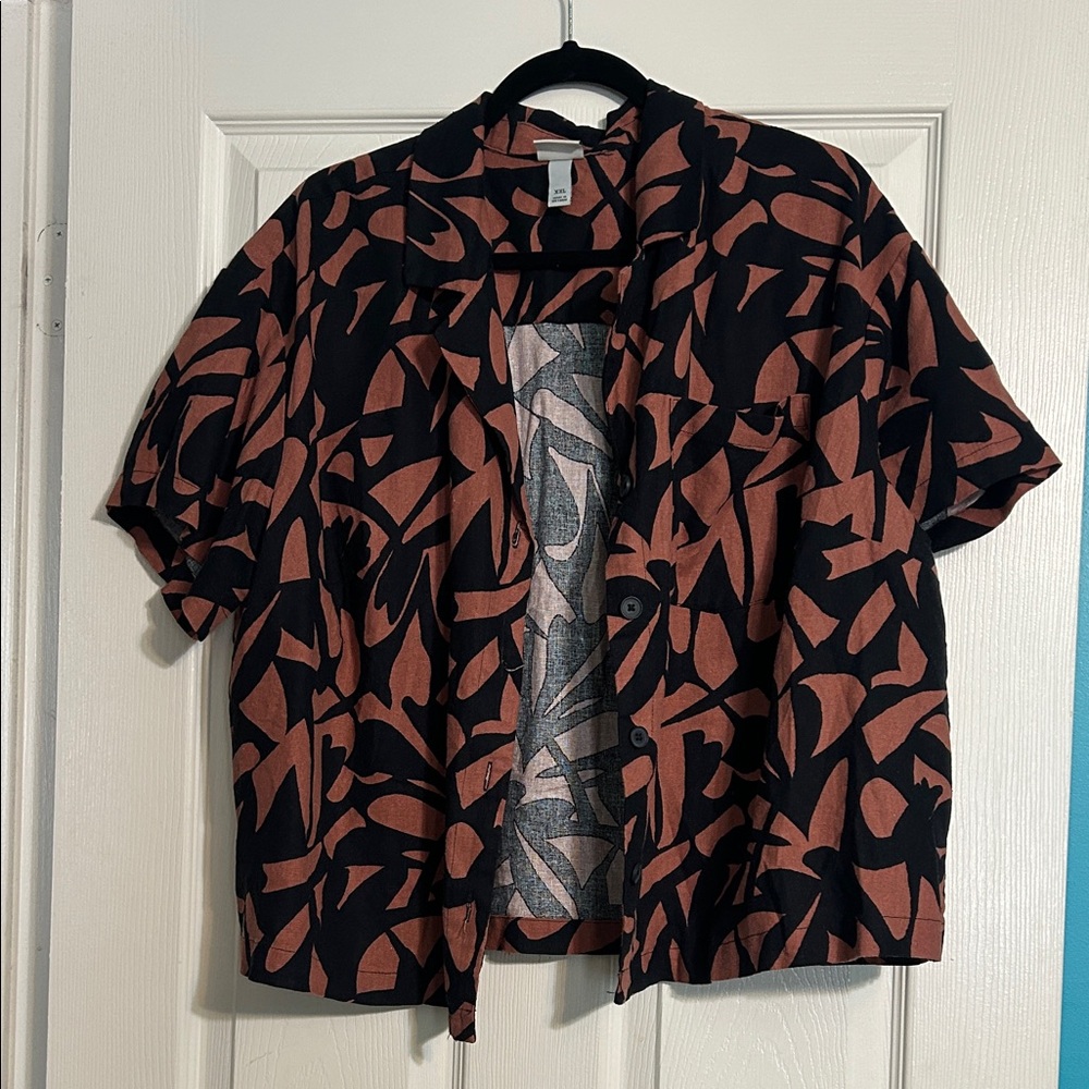 a new day Abstract Black and Brown Button Down Shirt
